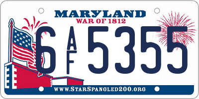 MD license plate 6AF5355