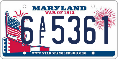 MD license plate 6AF5361