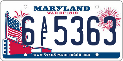 MD license plate 6AF5363