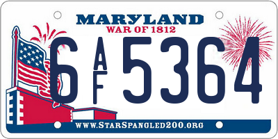 MD license plate 6AF5364