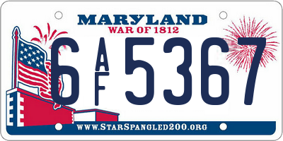 MD license plate 6AF5367