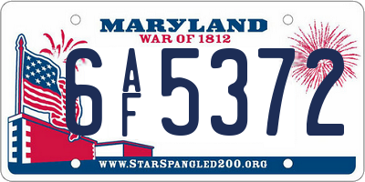 MD license plate 6AF5372