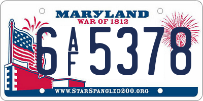 MD license plate 6AF5378