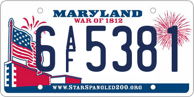 MD license plate 6AF5381