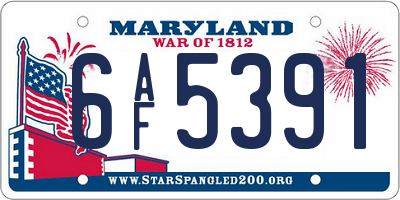 MD license plate 6AF5391