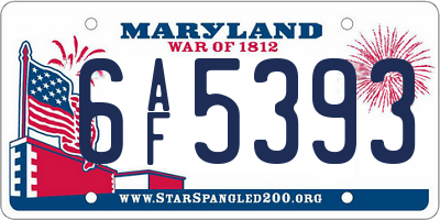 MD license plate 6AF5393