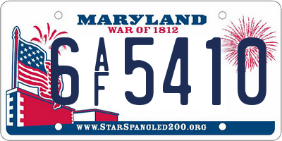 MD license plate 6AF5410