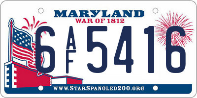 MD license plate 6AF5416
