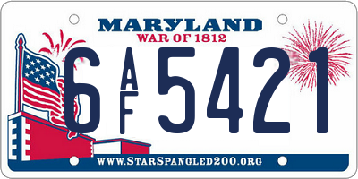 MD license plate 6AF5421