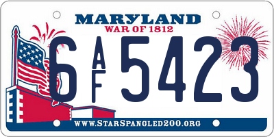 MD license plate 6AF5423
