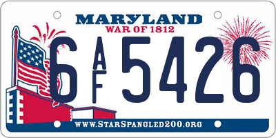 MD license plate 6AF5426