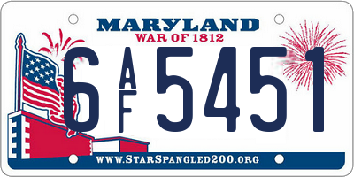 MD license plate 6AF5451