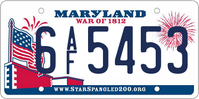 MD license plate 6AF5453
