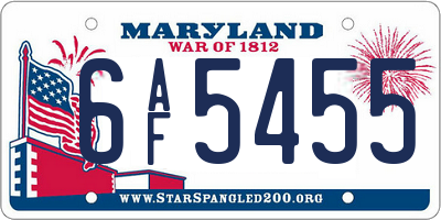 MD license plate 6AF5455