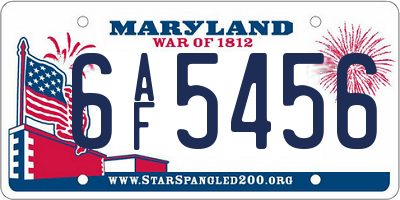 MD license plate 6AF5456