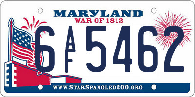 MD license plate 6AF5462