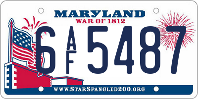 MD license plate 6AF5487