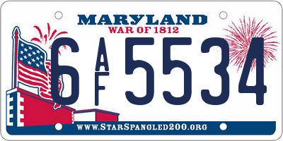 MD license plate 6AF5534