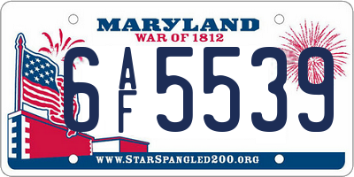 MD license plate 6AF5539