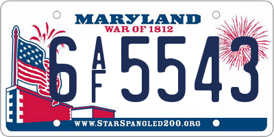 MD license plate 6AF5543