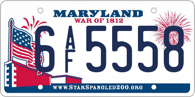 MD license plate 6AF5558