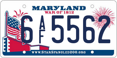 MD license plate 6AF5562