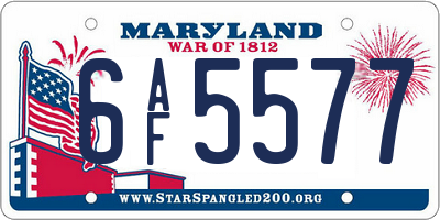 MD license plate 6AF5577