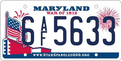MD license plate 6AF5633