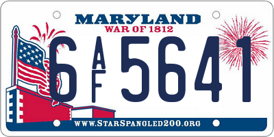 MD license plate 6AF5641