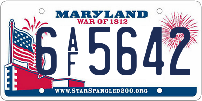 MD license plate 6AF5642