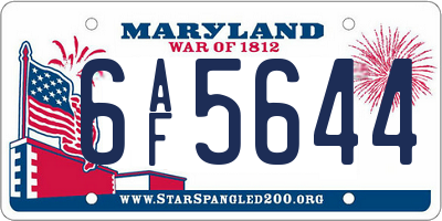MD license plate 6AF5644