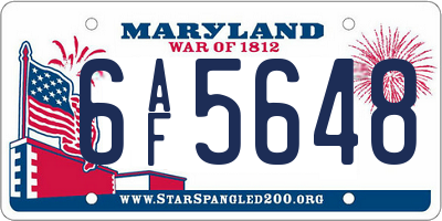 MD license plate 6AF5648