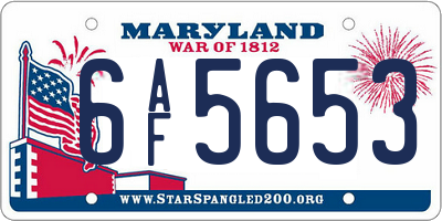 MD license plate 6AF5653