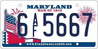 MD license plate 6AF5667