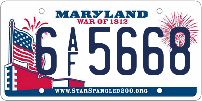 MD license plate 6AF5668