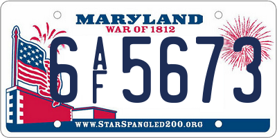 MD license plate 6AF5673