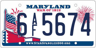 MD license plate 6AF5674