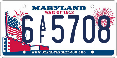 MD license plate 6AF5708