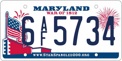 MD license plate 6AF5734