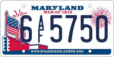 MD license plate 6AF5750