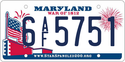 MD license plate 6AF5751