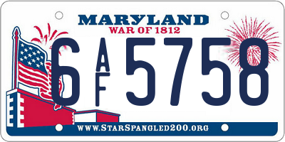 MD license plate 6AF5758