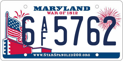 MD license plate 6AF5762