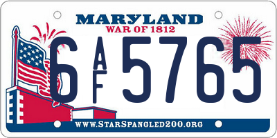 MD license plate 6AF5765