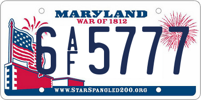 MD license plate 6AF5777