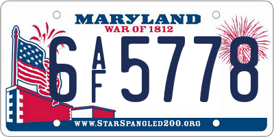 MD license plate 6AF5778