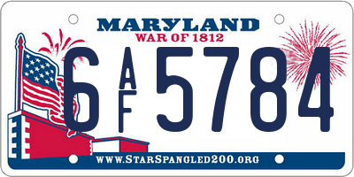 MD license plate 6AF5784