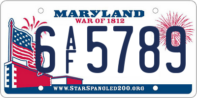 MD license plate 6AF5789