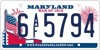 MD license plate 6AF5794