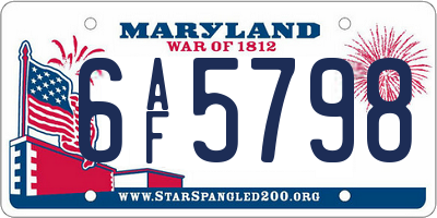 MD license plate 6AF5798